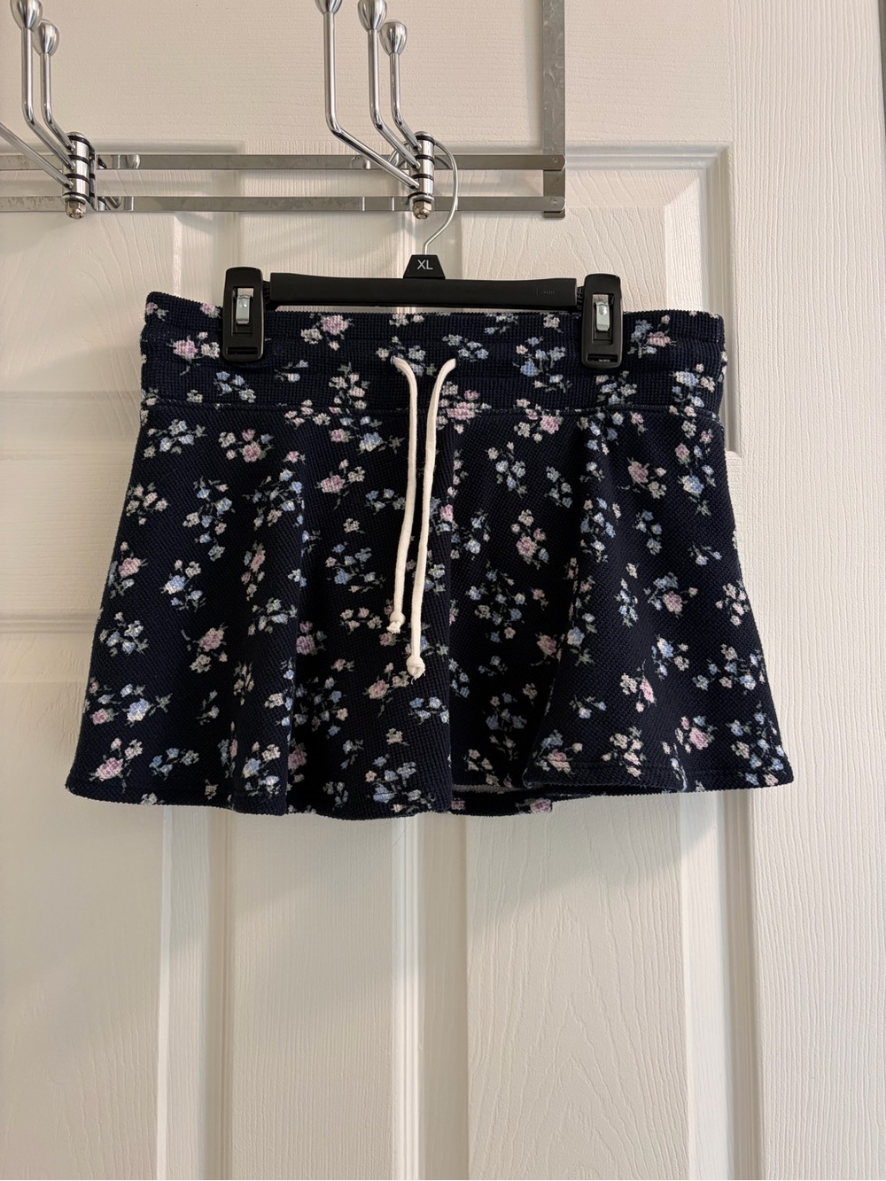 Gilly Hicks Navy Floral Knit Mini Skirt with Pink & Light Blue Accents